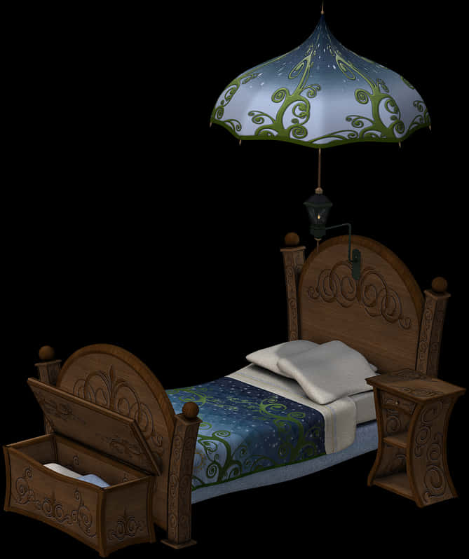 A Bed With An Umbrella
