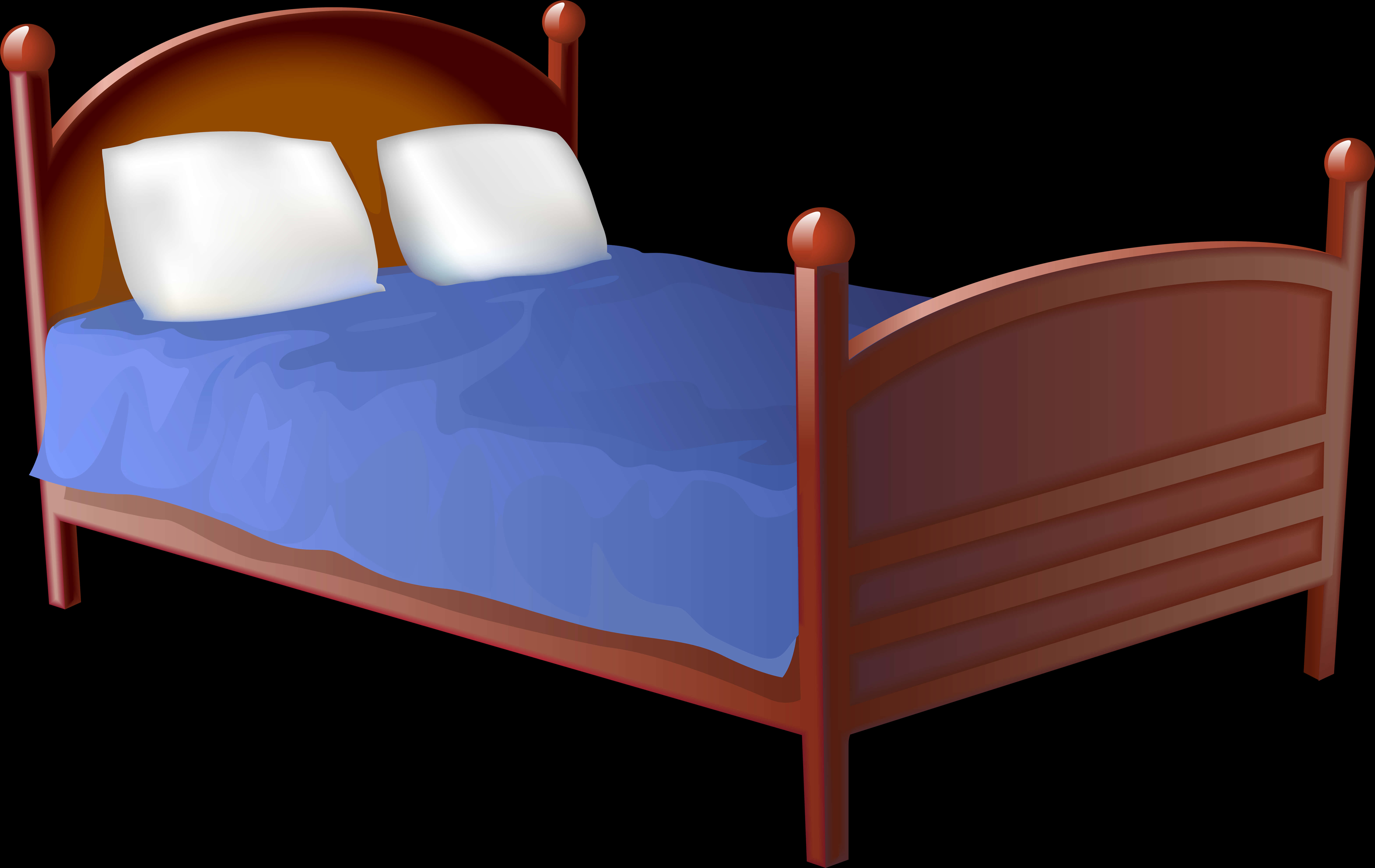 A Bed With Blue Blanket And Pillows