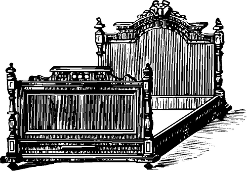 A Black And White Drawing Of A Bed