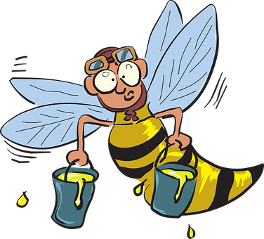 A Cartoon Of A Bee Holding Buckets Of Honey