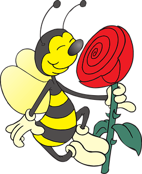 A Cartoon Bee Holding A Flower