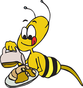 A Cartoon Bee Pouring A Tea Into A Plate