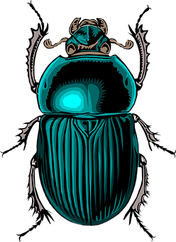 A Blue Bug With A Bug On Its Back