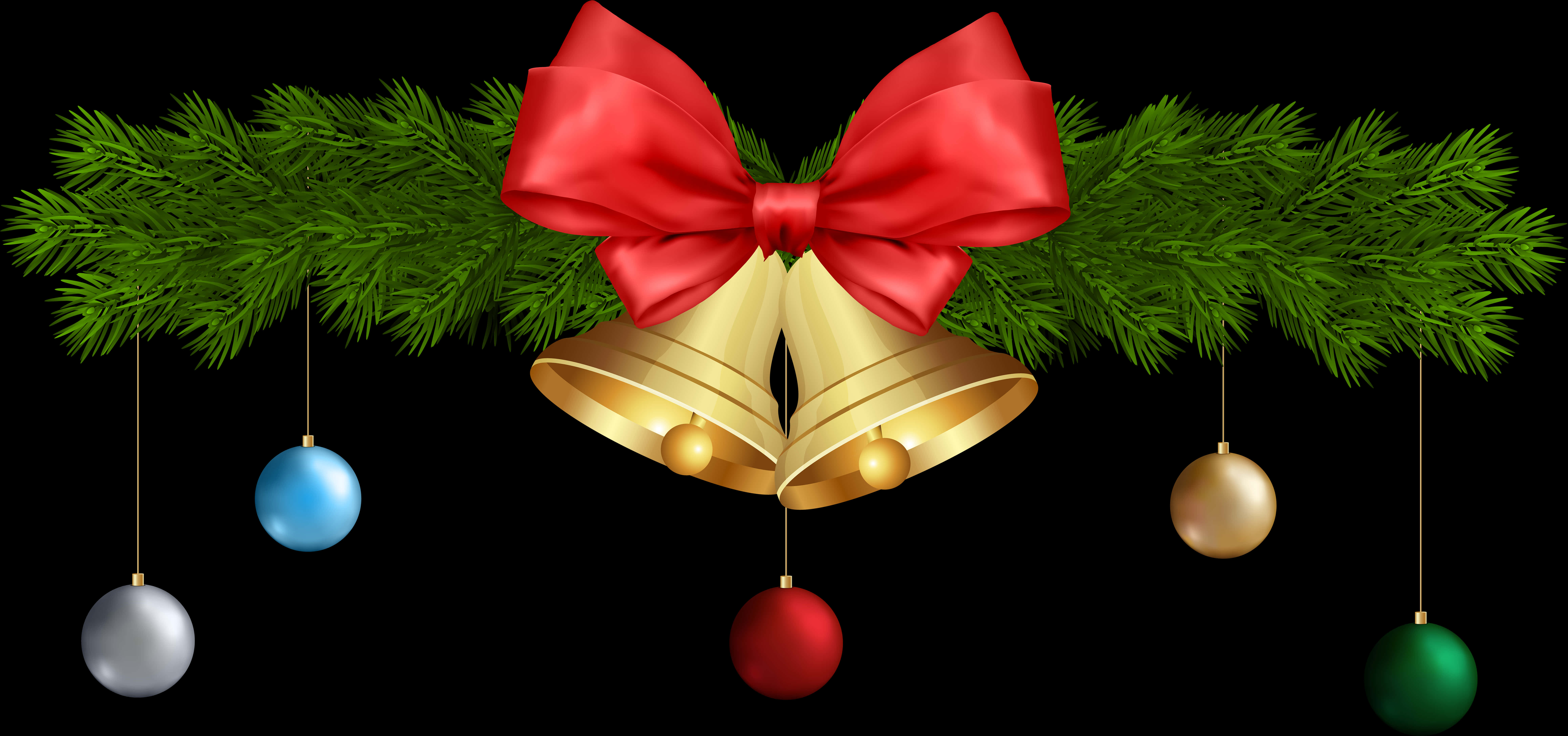 A Gold Bells With A Red Bow And A Green Branch