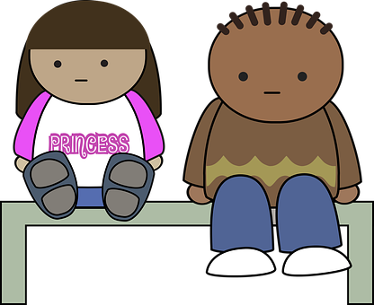 A Cartoon Of A Girl And A Boy Sitting On A Bench