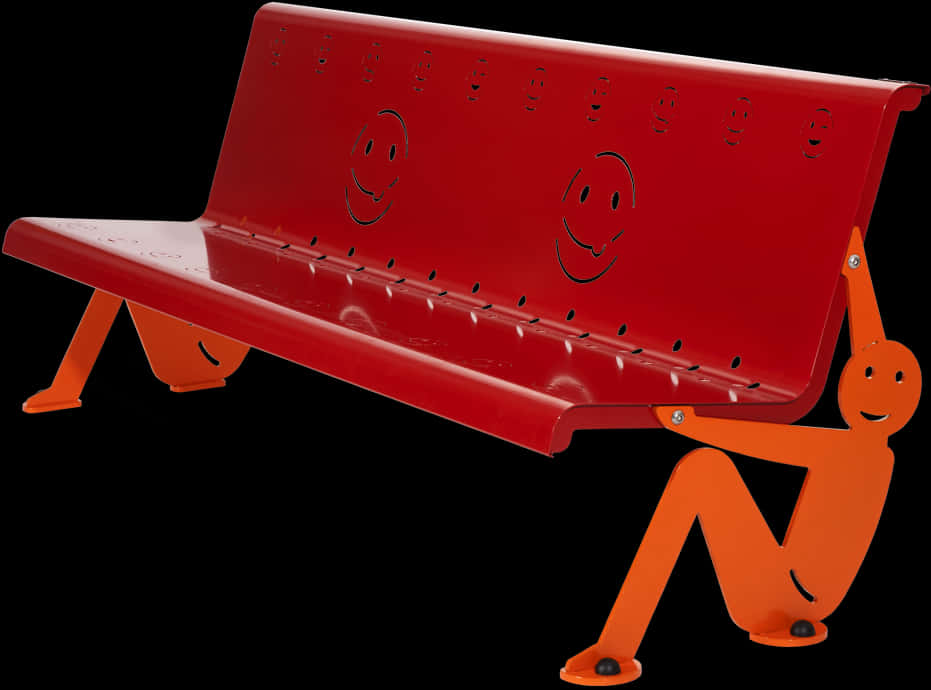 A Red Bench With A Smiley Face On It