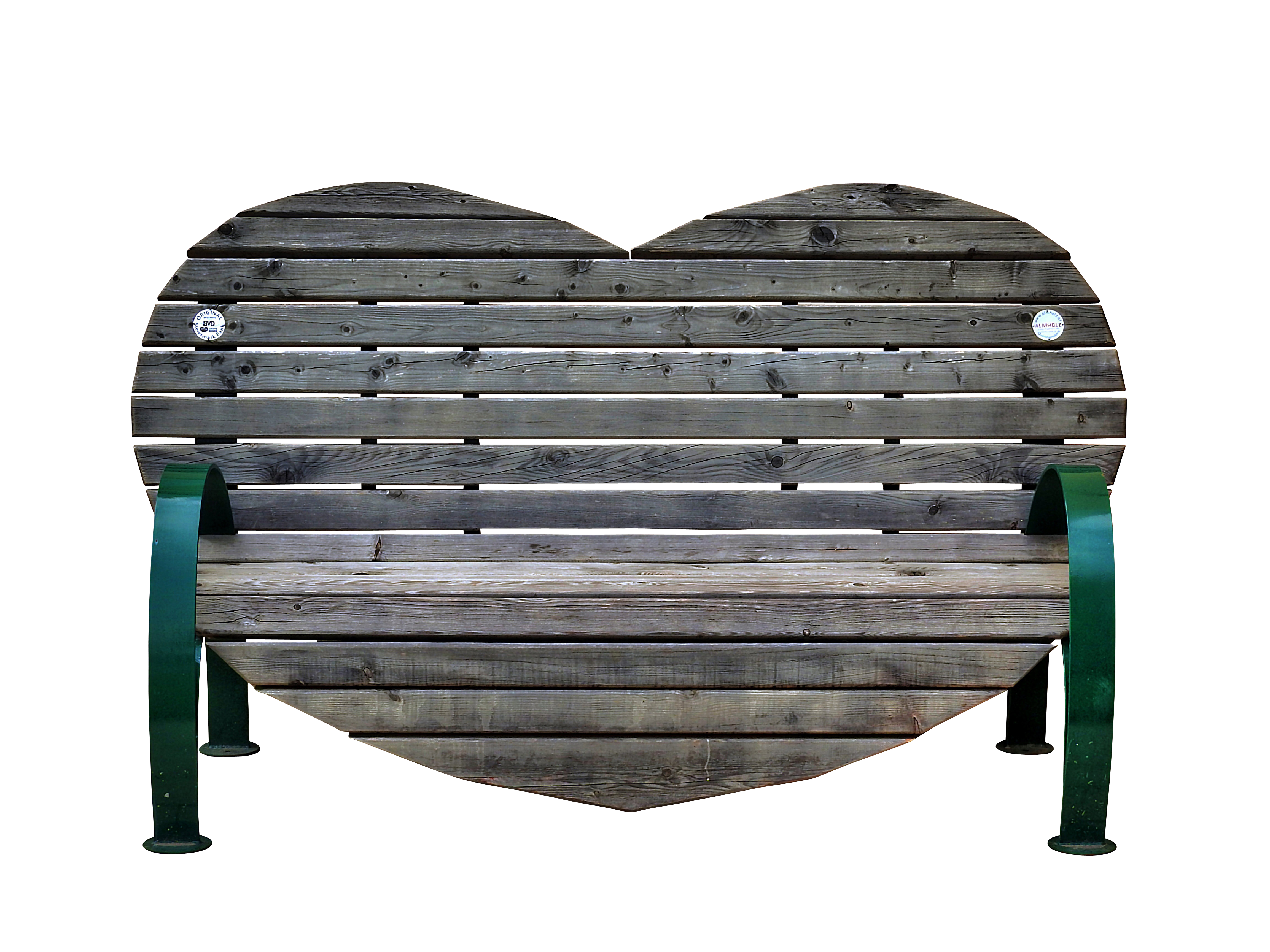 A Wood Bench With Green Metal Armrests