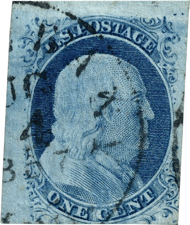 A Blue And White Stamp With A Man's Face