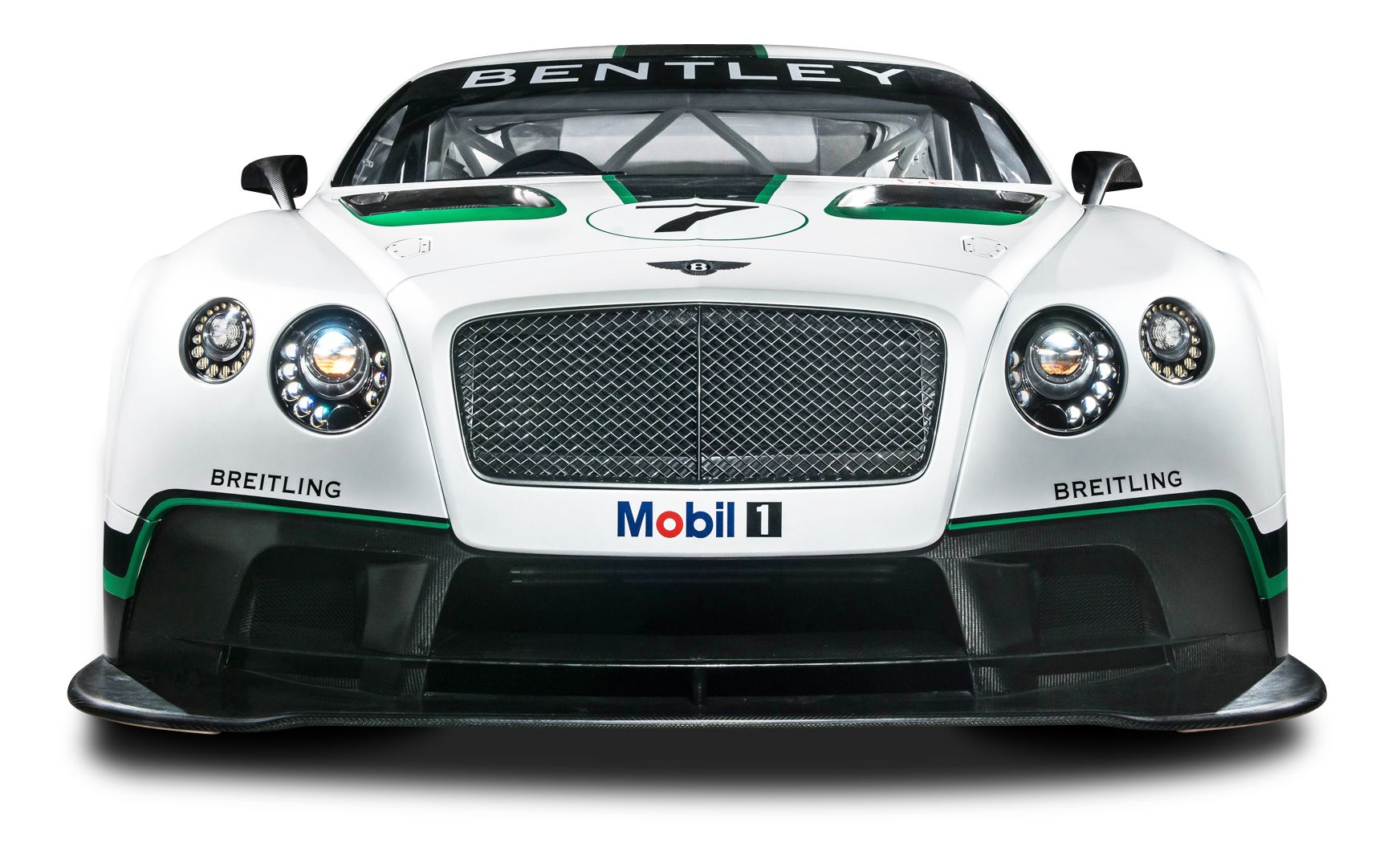 A White Race Car With Green Stripes