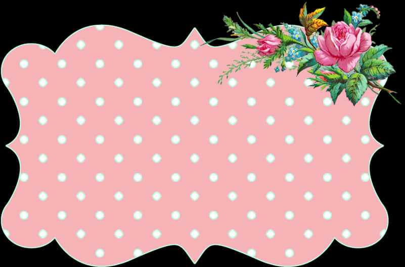 A Pink And White Polka Dot Sign With Flowers