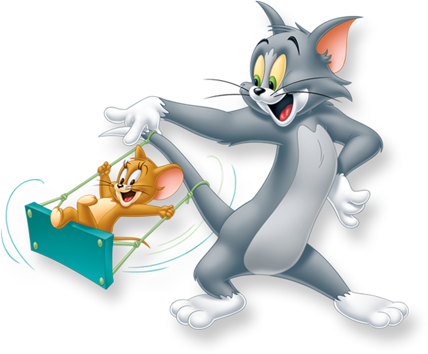 A Cartoon Cat Pulling A Mouse On A Swing