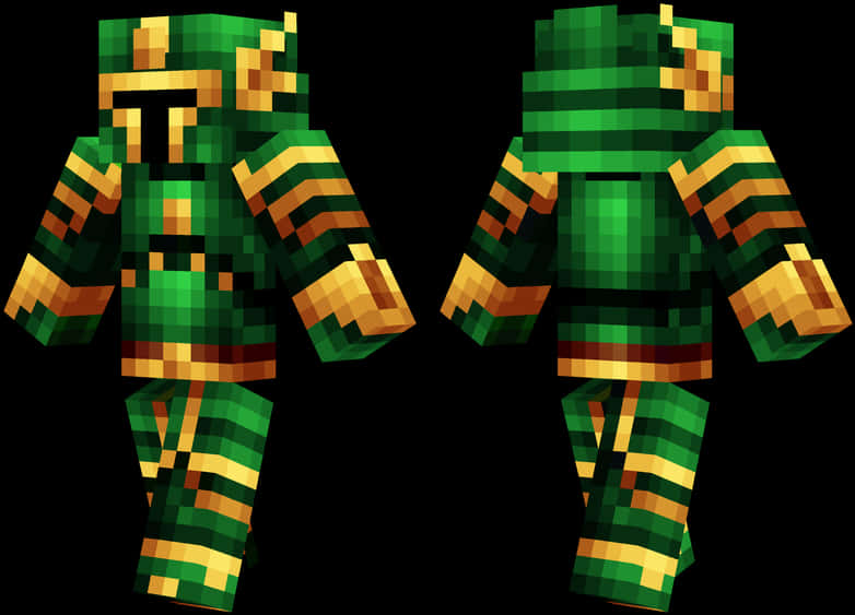 A Green And Gold Pixelated Character