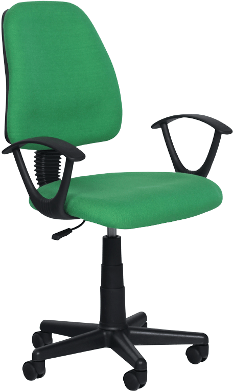 A Green Office Chair With Black Arms