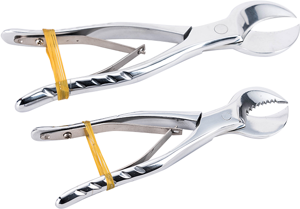 A Pair Of Metal Tongs With Rubber Bands