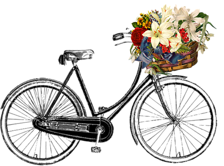 A Basket Of Flowers On A Bicycle