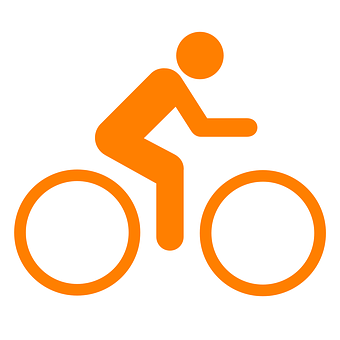 A Orange And White Sign With A Person On A Bicycle