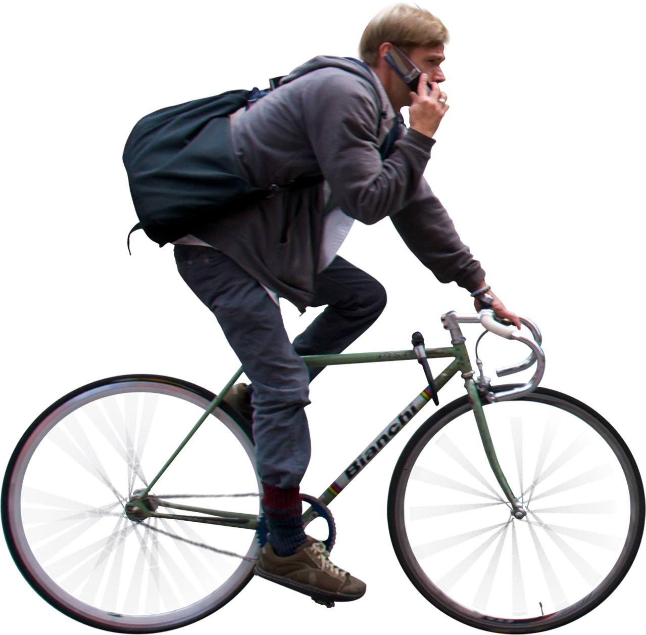 A Man On A Bicycle Talking On A Phone