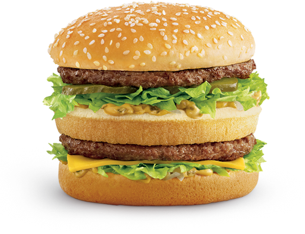 A Double Cheeseburger With Multiple Layers Of Meat And Lettuce