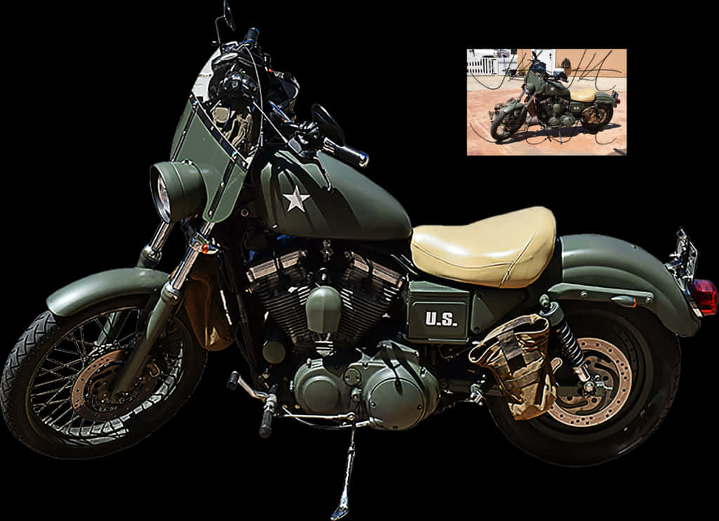 A Green Motorcycle With A White Star On It