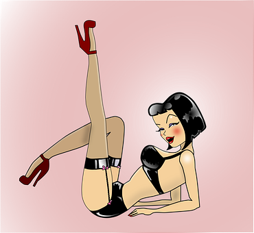 Cartoon Of A Woman In Black Lingerie And Heels