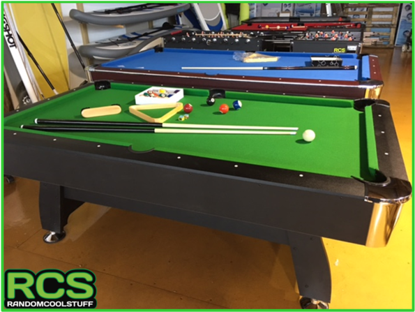A Pool Table With Balls And Sticks