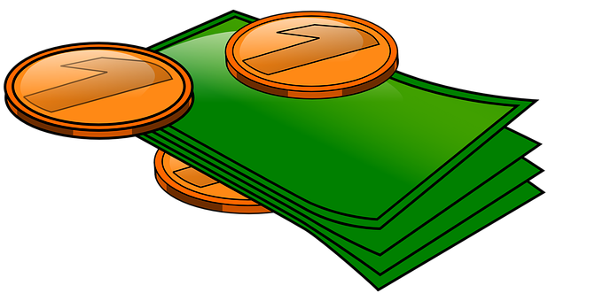 A Stack Of Money And Coins