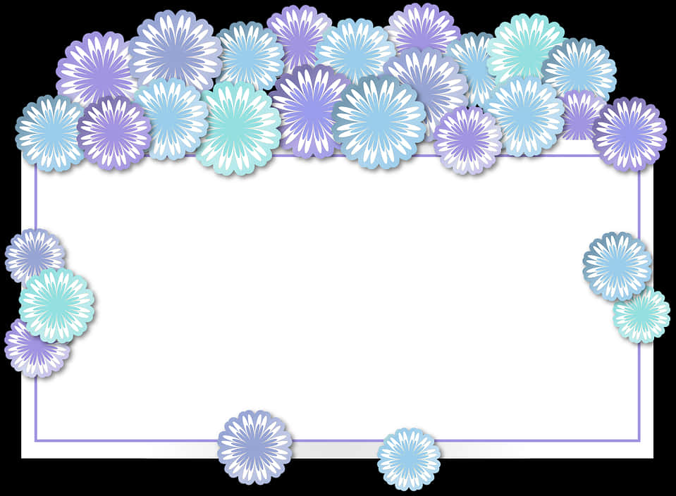 A White Rectangular Sign With Blue And Purple Flowers