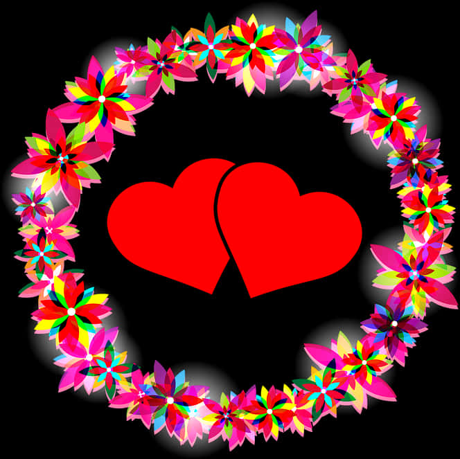 A Heart Shaped Flowers Around A Black Background