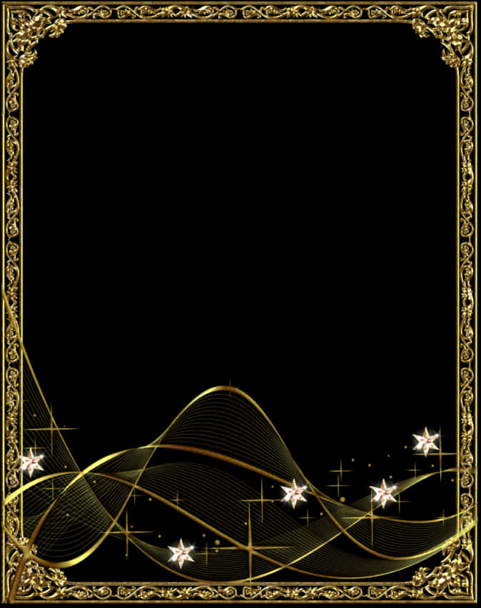 A Gold Frame With Stars And Lines On It
