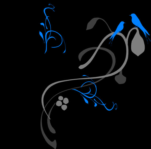 Birds On A Branch Grey/blue Svg Clip Arts - Black And White Border Design Flower, Hd Png Download