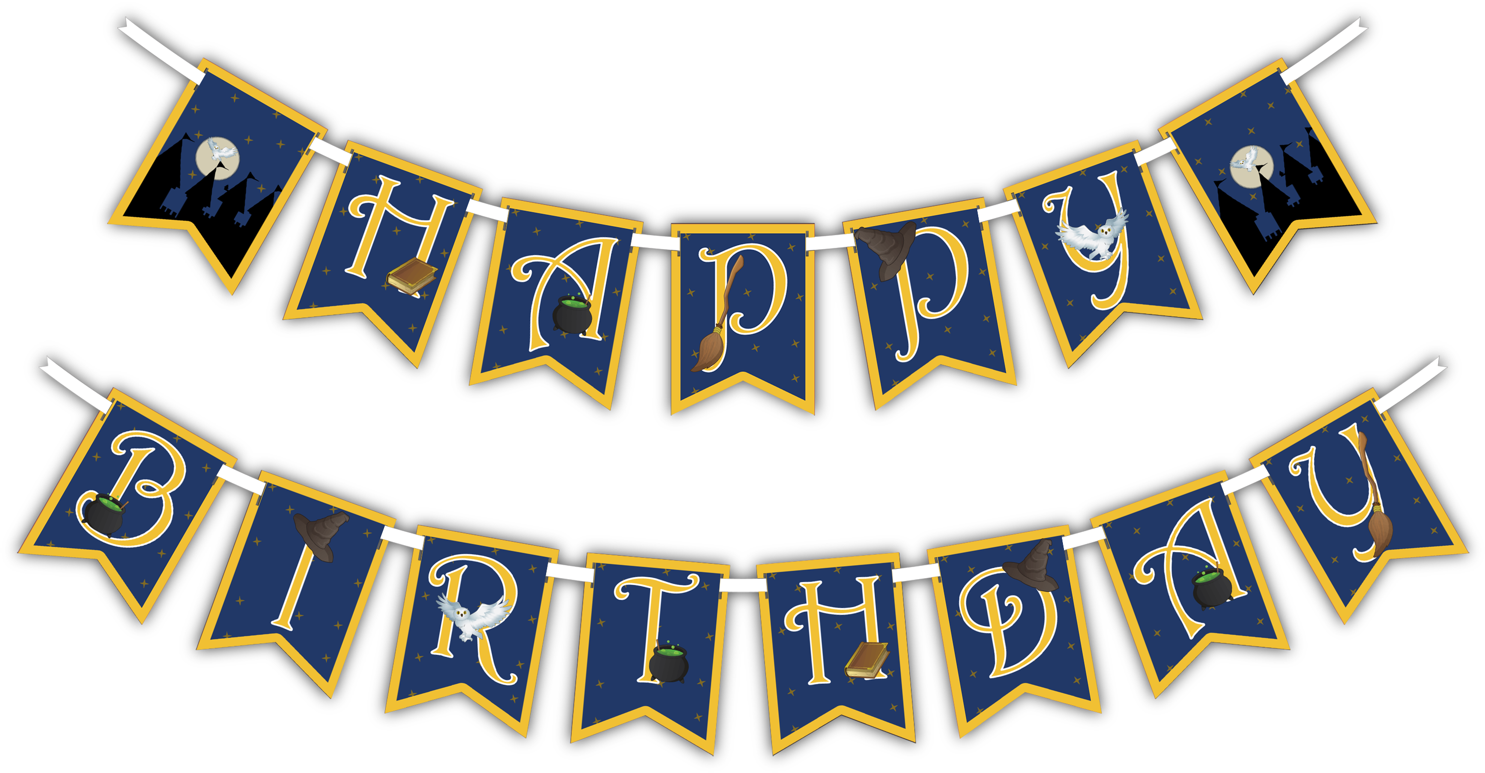 A Blue And Gold Banner With White Text