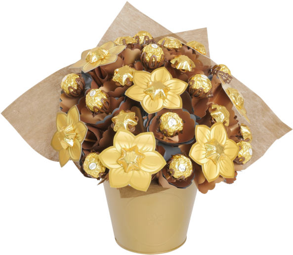 A Bucket Of Candy Wrapped In Gold Foil