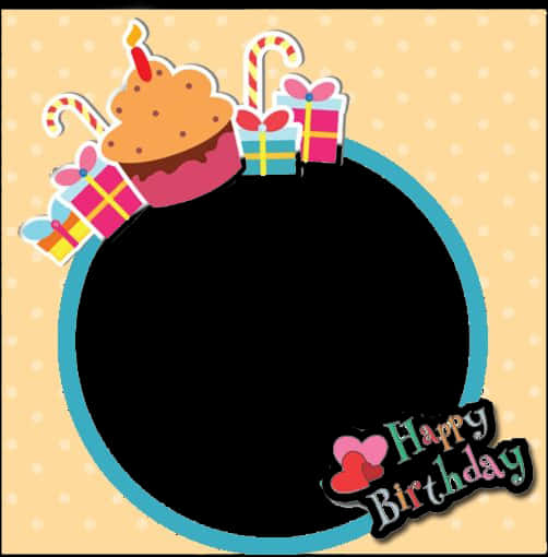 A Circle Frame With A Cupcake And Presents