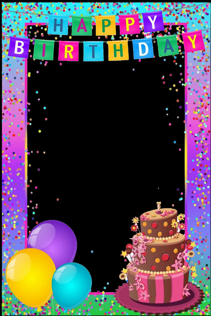 A Birthday Party Frame With Balloons And Confetti