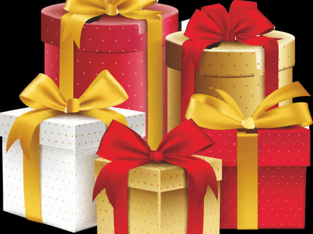 A Group Of Gift Boxes With Bows