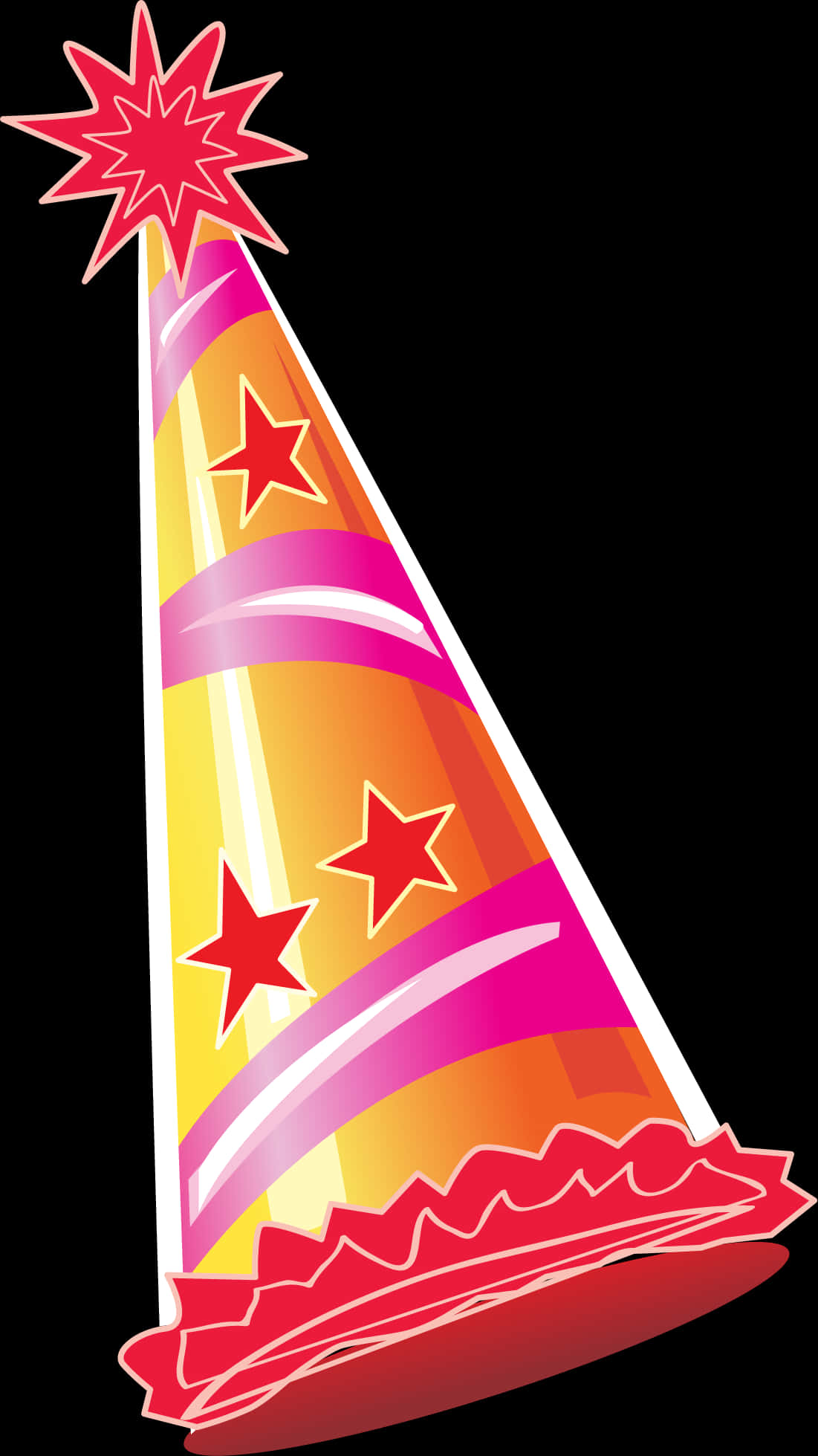 A Yellow And Pink Cone Hat With Stars