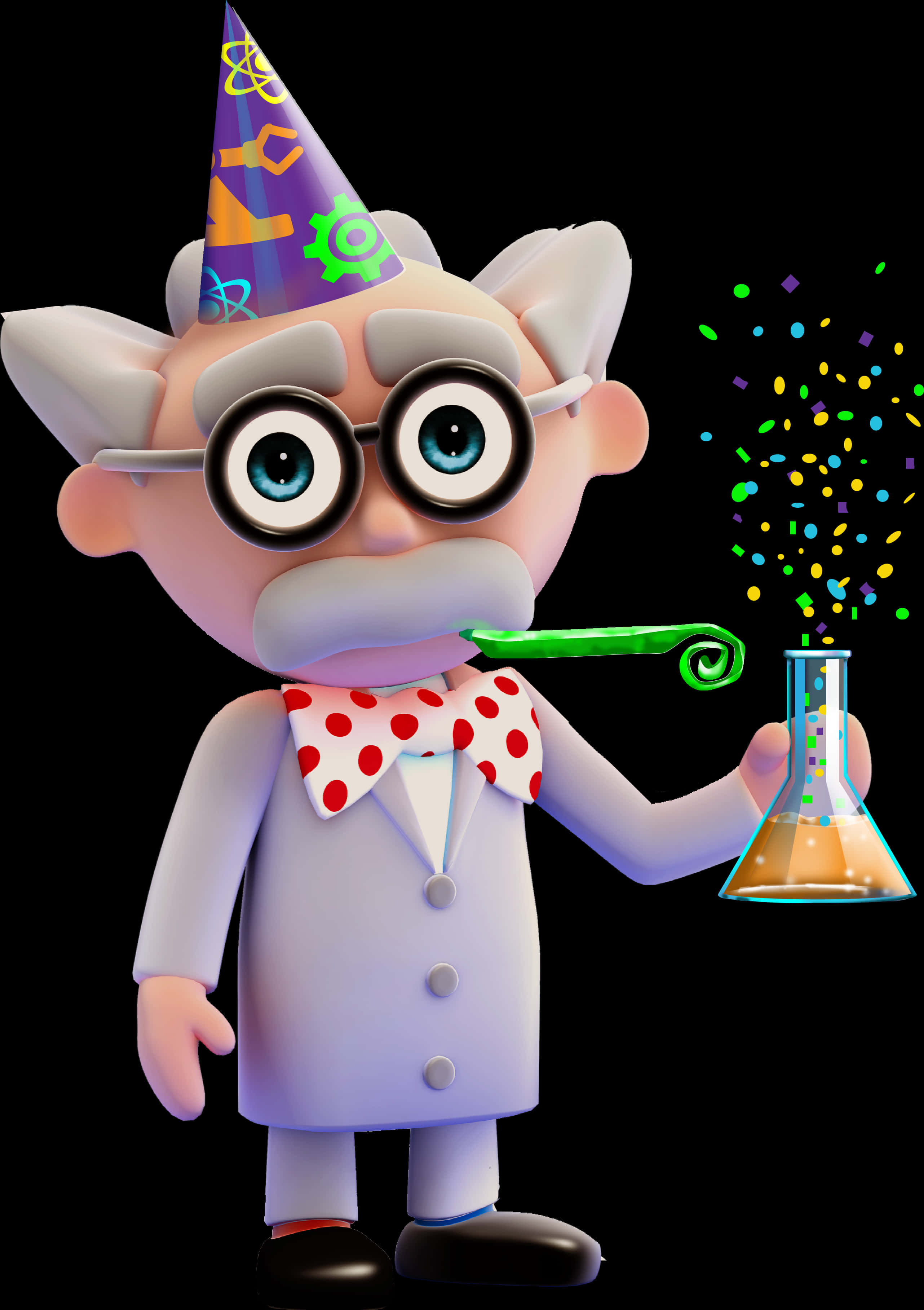 Cartoon Character With A Beaker And A Party Hat