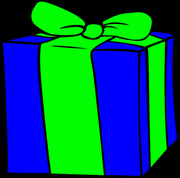 Blue Gift Present With Green Ribbon