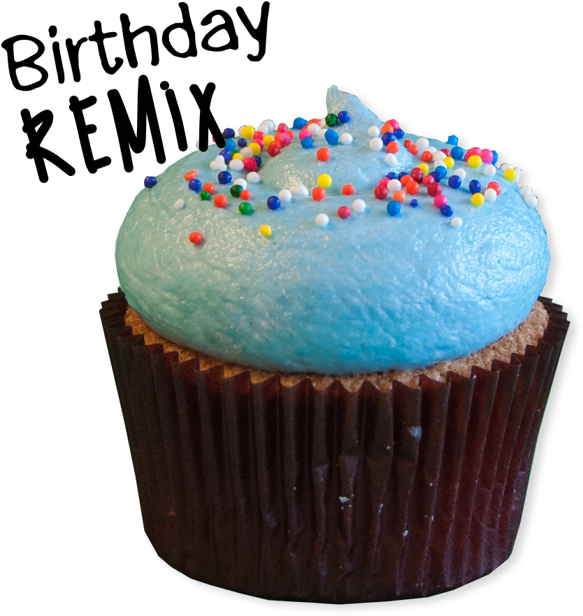 A Cupcake With Blue Frosting And Sprinkles