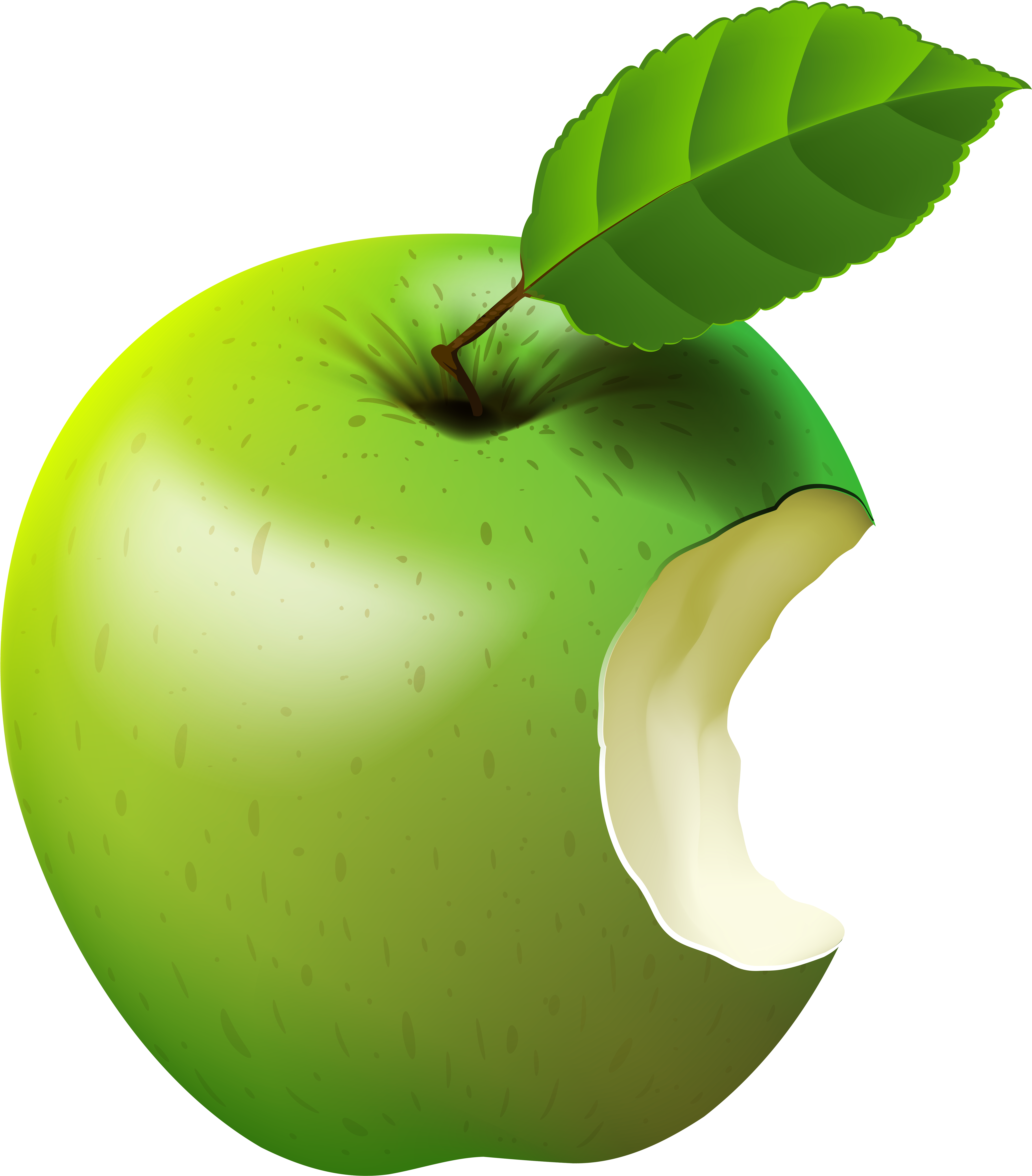A Green Apple With A Bite Taken Out Of It