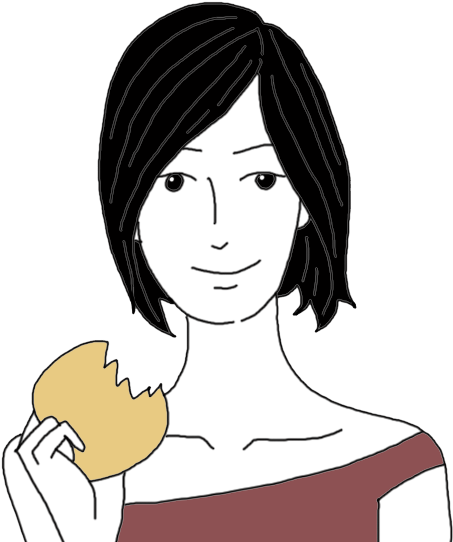 A Cartoon Of A Woman Holding A Piece Of Food