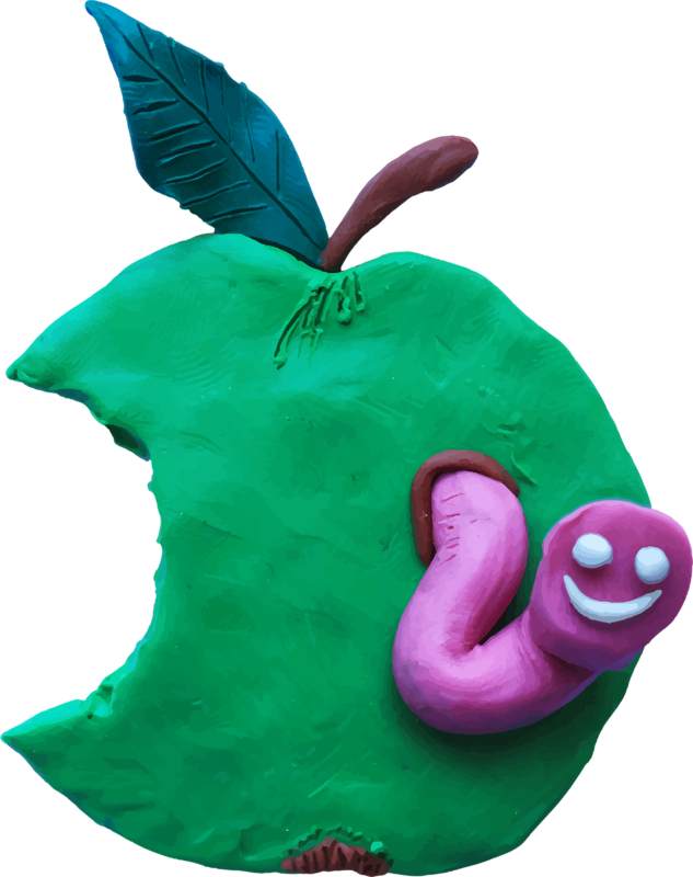 A Green Apple With A Worm On It