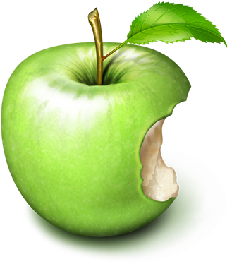 A Green Apple With A Bite Taken Out Of It