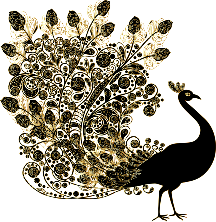 A Gold Peacock With Swirls And Leaves