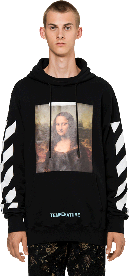 A Person Wearing A Black Sweatshirt With A Picture Of A Mona Lisa