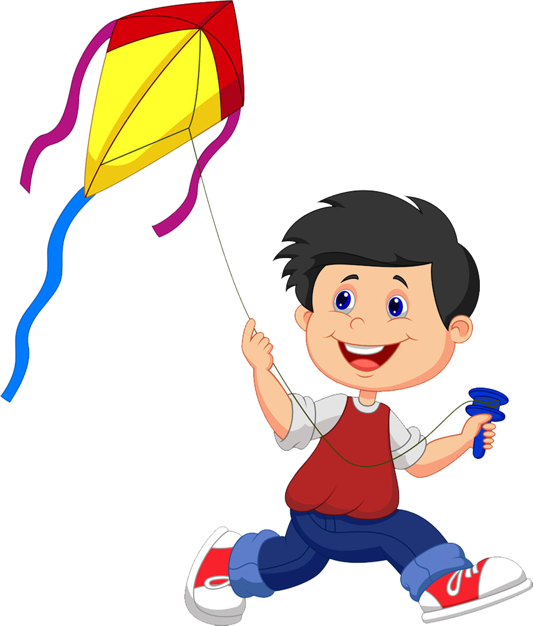 A Cartoon Of A Boy Holding A Kite