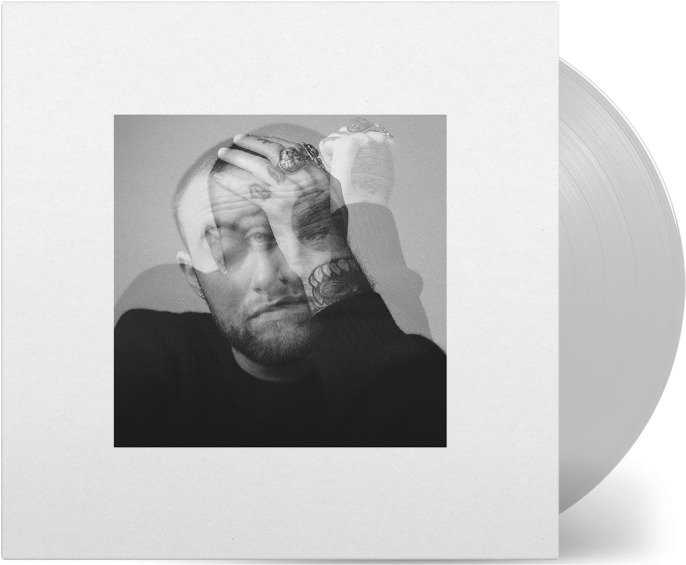 A White Vinyl Record With A Man Holding His Head