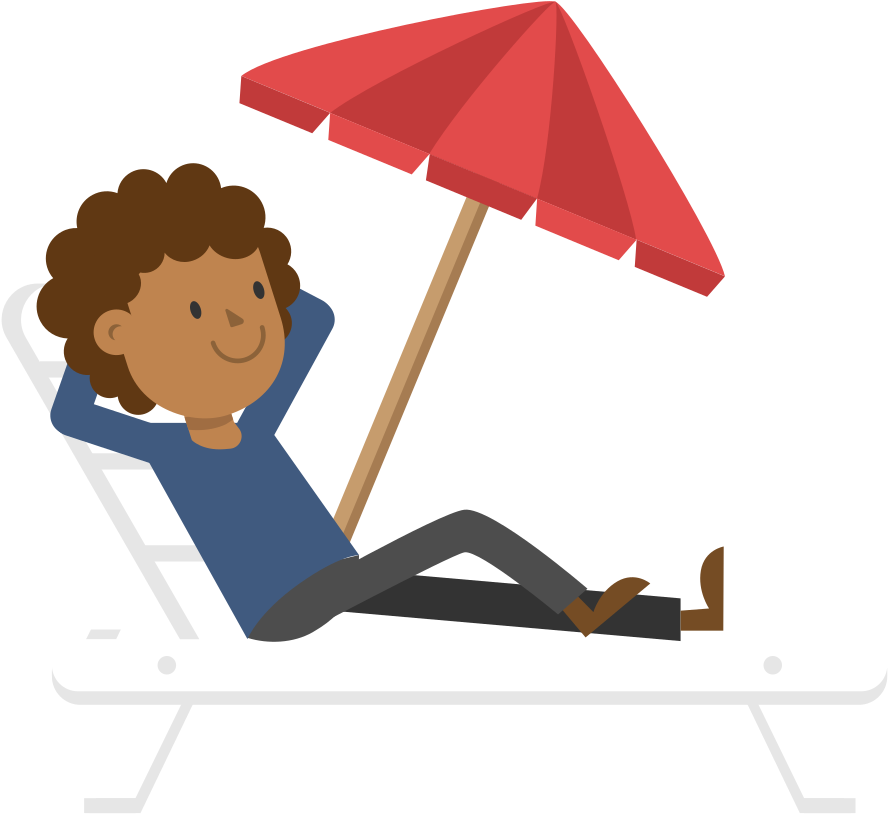 A Cartoon Of A Boy Lying On A Beach Chair With An Umbrella