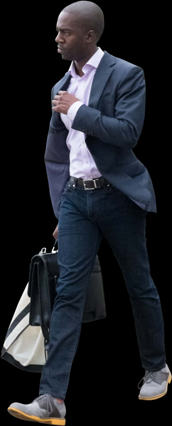 A Man Walking With A Briefcase