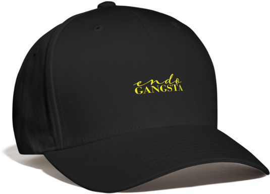 A Black Hat With Yellow Text
